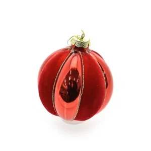 Sfera in Vetro/Velluto Rosso/Oro Ø 8 cm