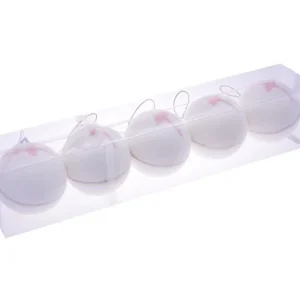 Sfere in Tessuto Bianco/Rosa Ø 11 cm - 5 pezzi