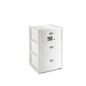 Stefanplast Cassettiera Elegance Rattan 3 Cassetti Bianco